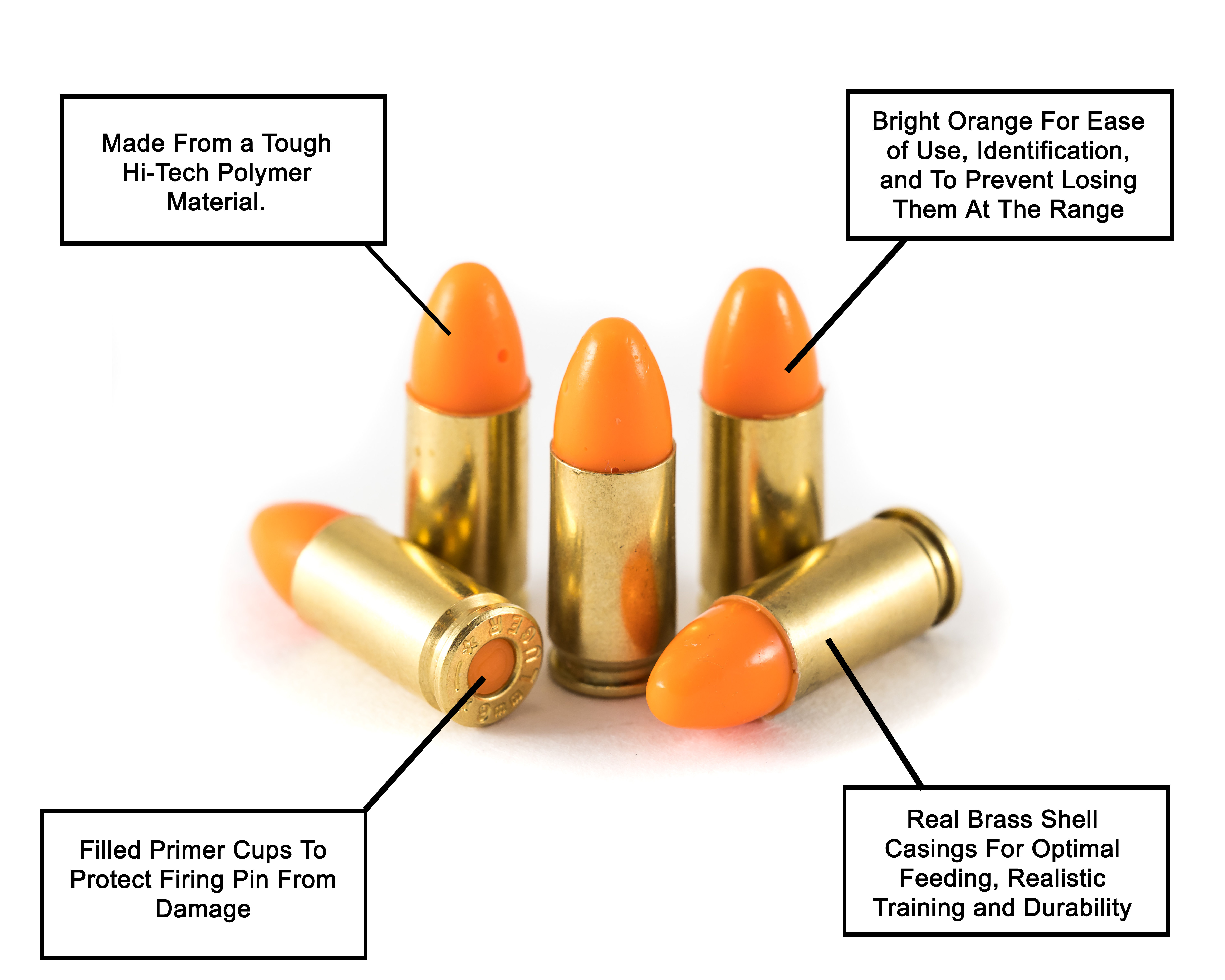 5 rounds Multigun 3 Gun Dummy Training Rounds Snap Caps 9mm real weight. 